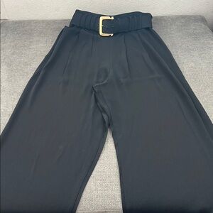 Cache Black Straight Leg Pants with Gold Buckle Belt